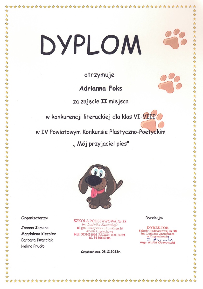 Adrianna Foks dyplom